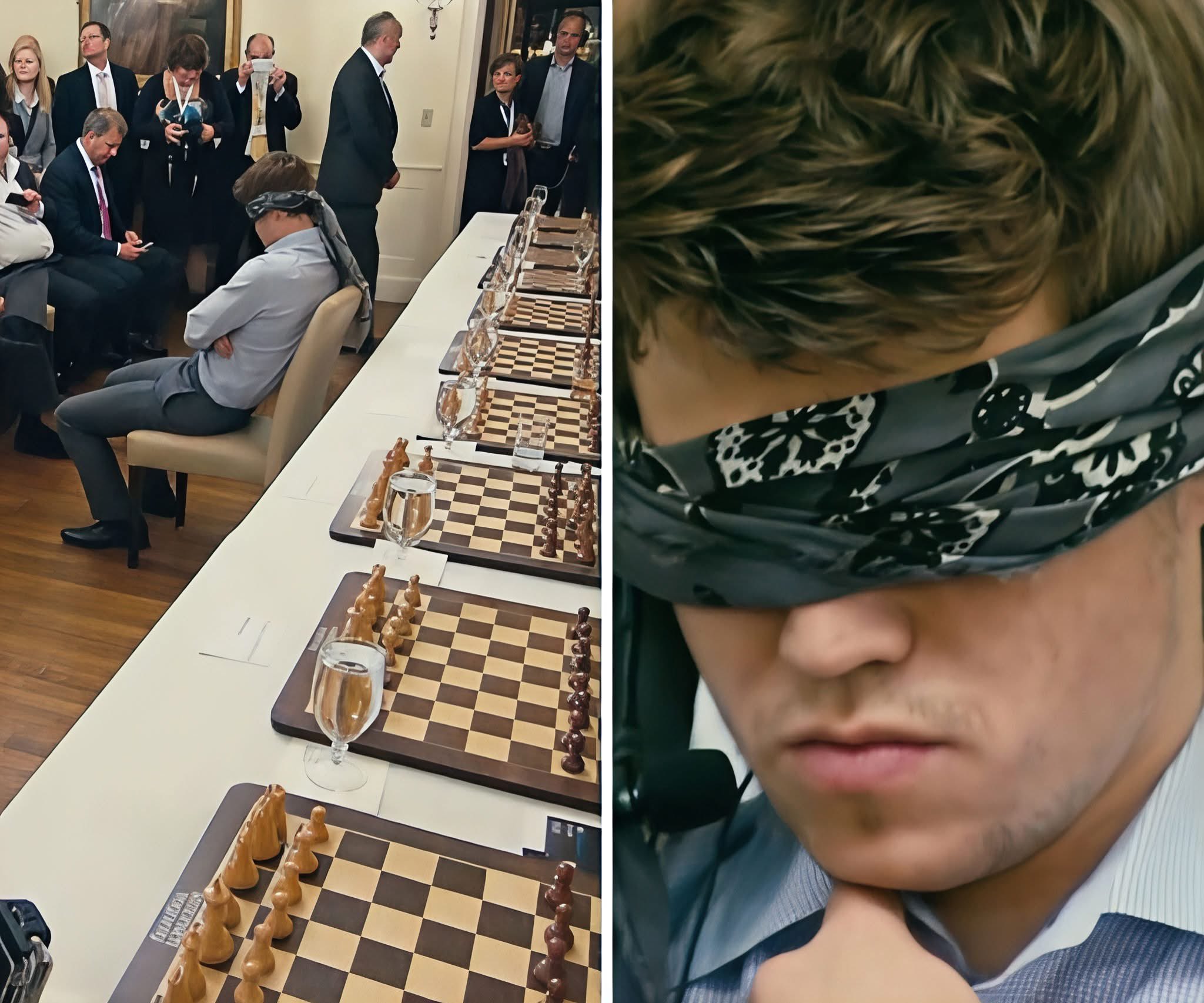 Magnus Carlsen playing 10 chess games while blindfolded